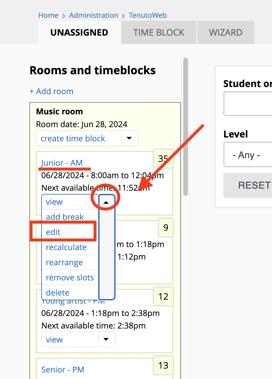 edit a time block