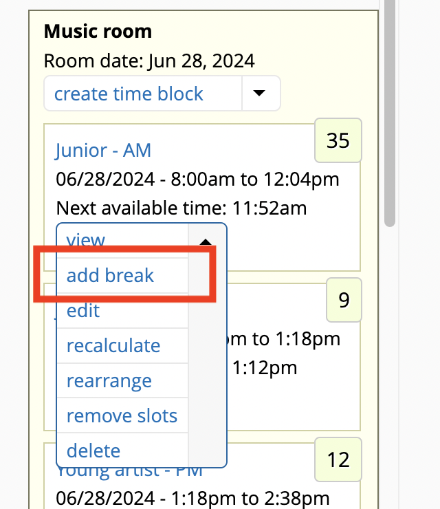 add break in time block