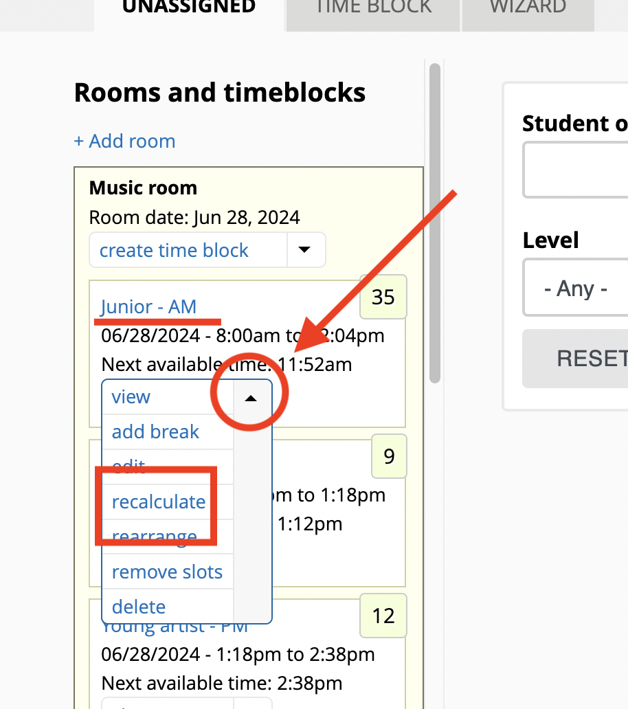 recalculate time block