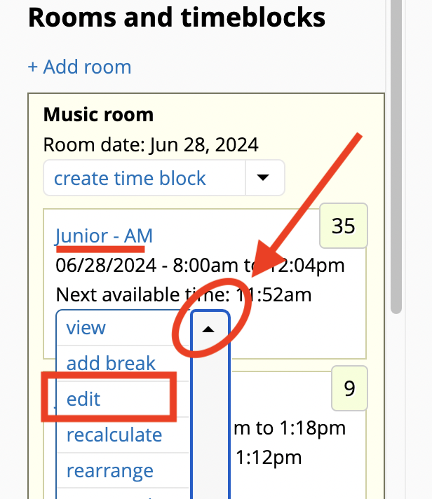 edit time block properties