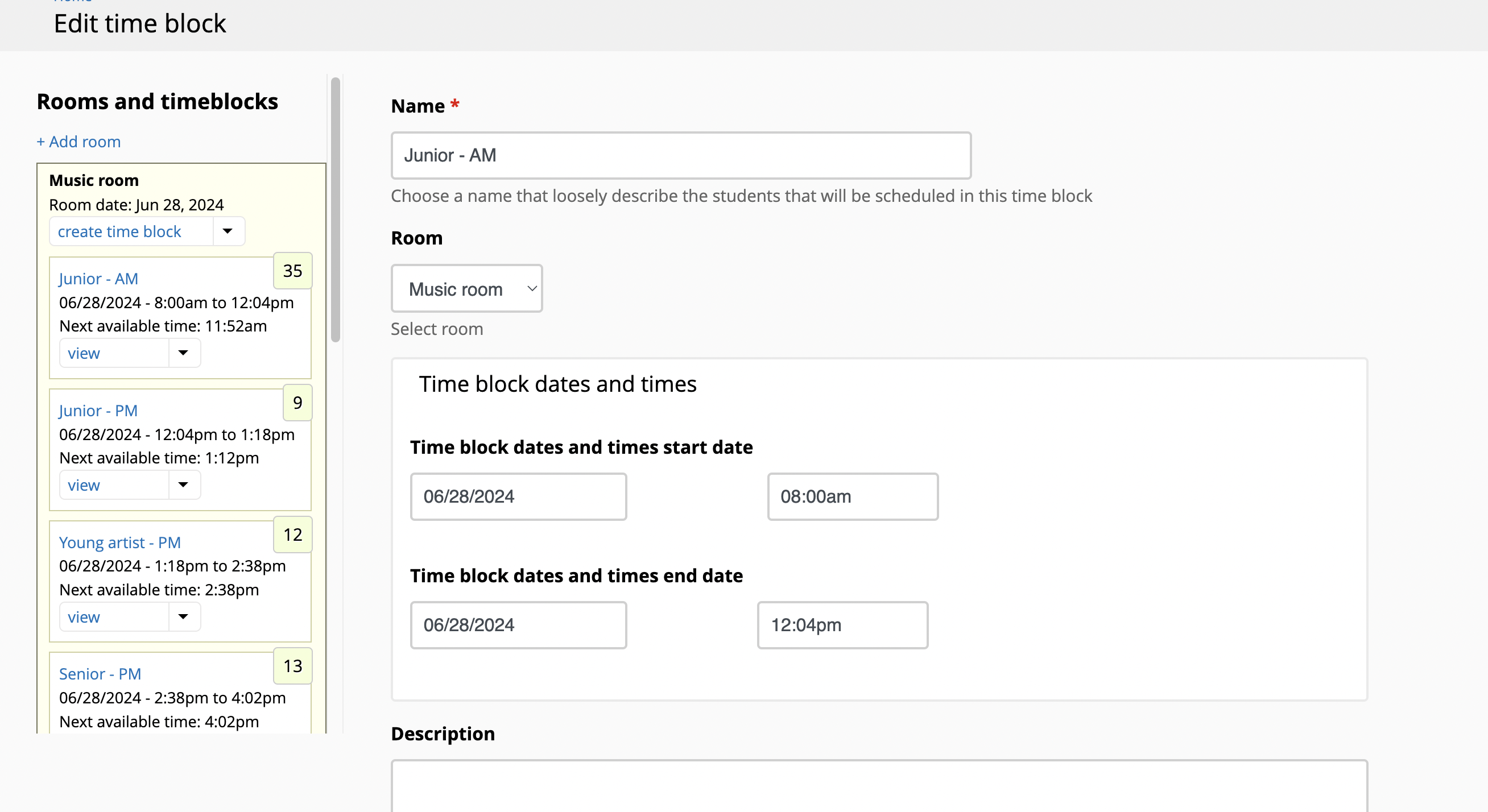 time block edit page